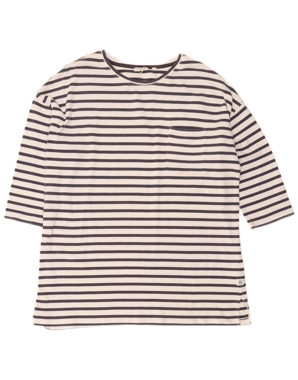 Fat Face Womens Oversized Top 3/4 Sleeve UK 16 Large White Striped Cotton