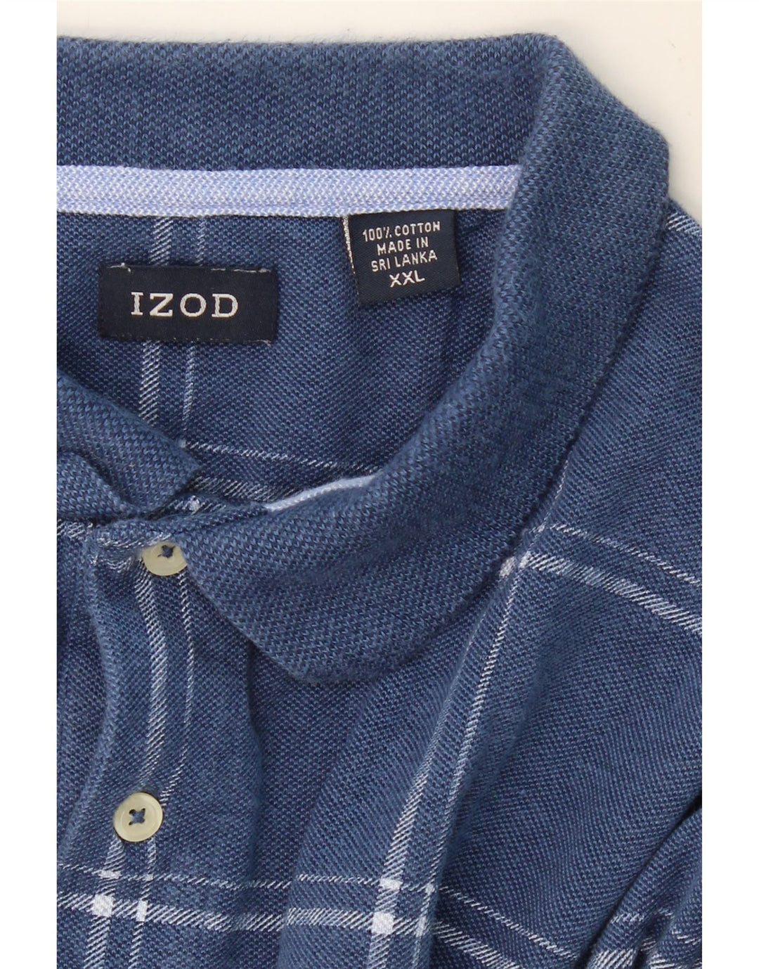 IZOD Mens Polo Shirt 2XL Navy Blue Check Cotton Vintage Izod and Second-Hand Izod from Messina Hembry 