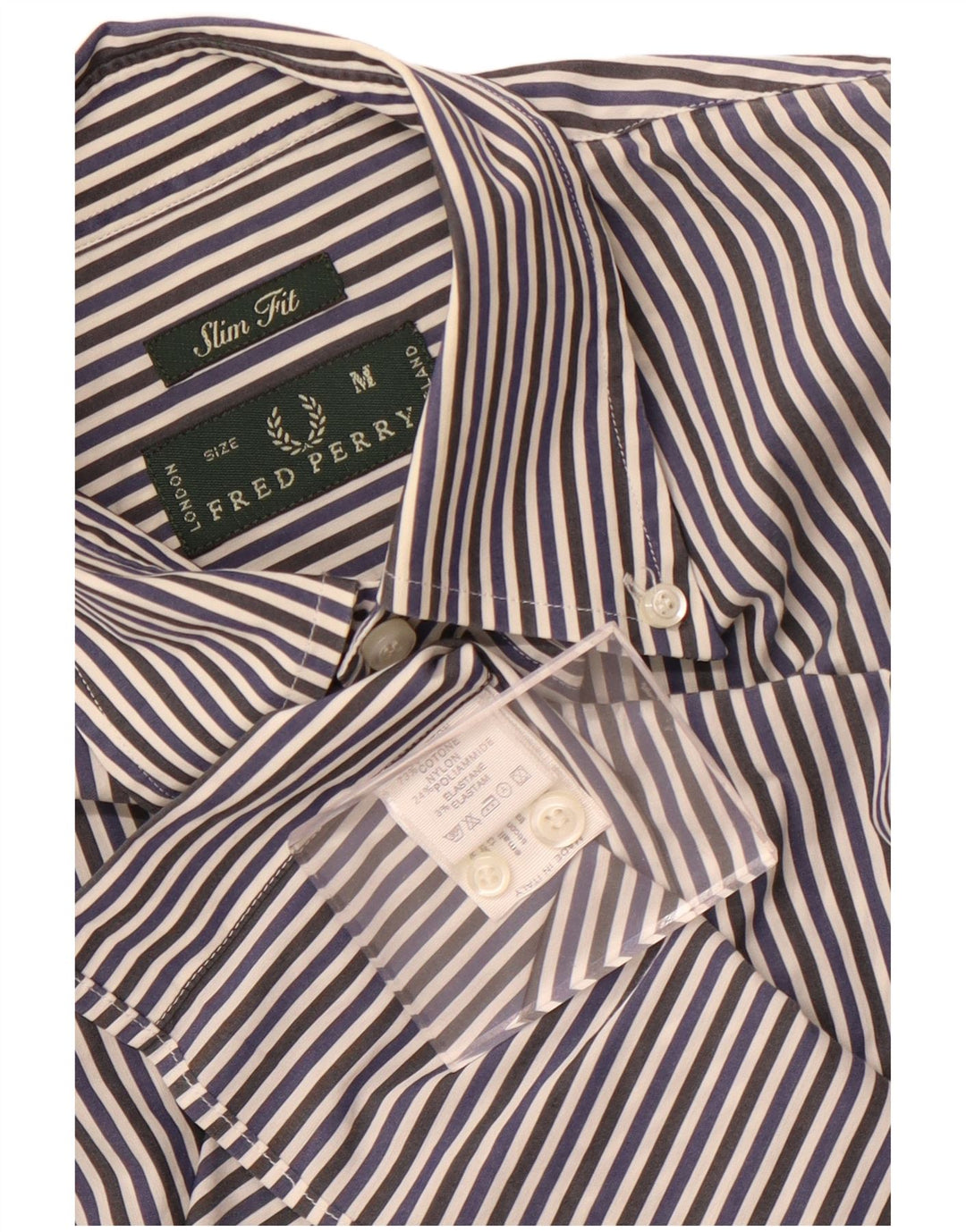 Fred Perry Mens Slim Fit Shirt Medium Navy Blue Pinstripe Cotton