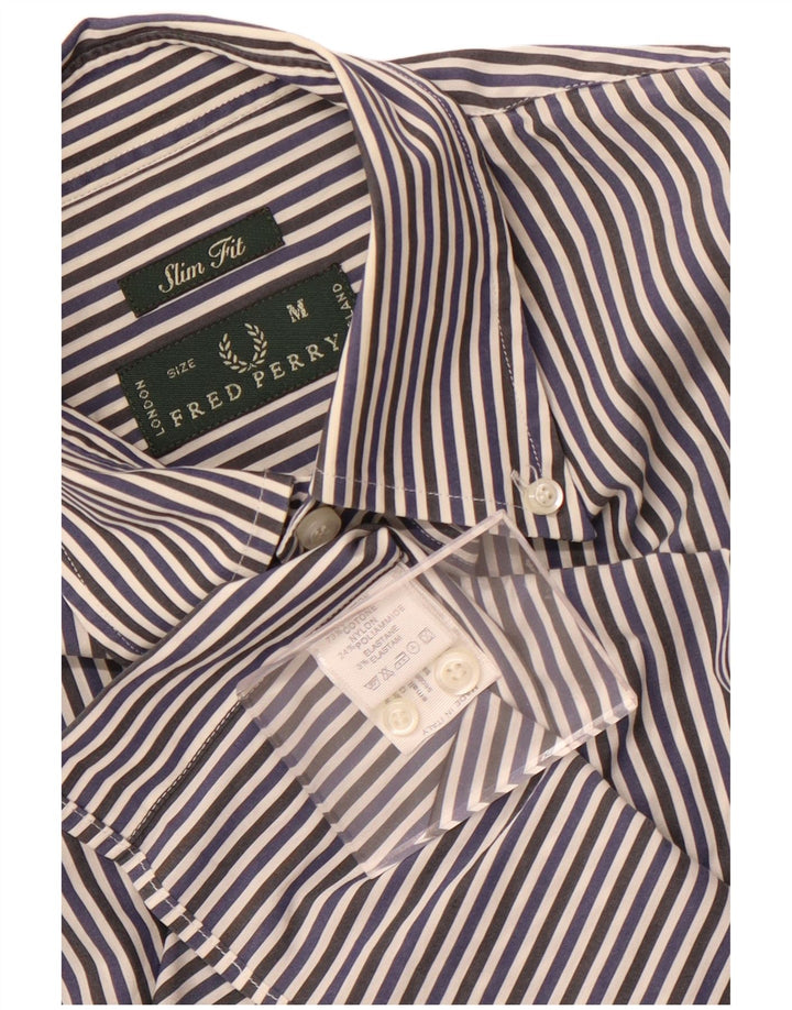 Fred Perry Mens Slim Fit Shirt Medium Navy Blue Pinstripe Cotton