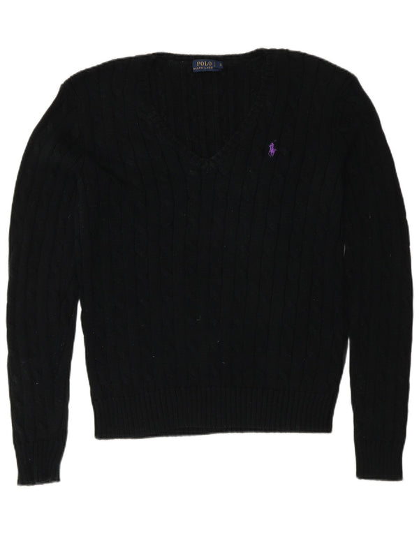 Polo Ralph Lauren Womens V-Neck Jumper Sweater UK 16 Large Black