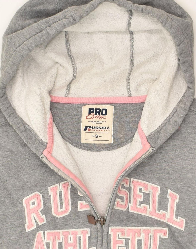 RUSSELL ATHLETIC Womens Graphic Zip Hoodie Sweater UK 8 Small Grey Cotton | Vintage Russell Athletic | Thrift | Second-Hand Russell Athletic | Used Clothing | Messina Hembry 