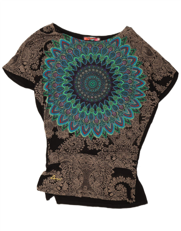 Desigual Womens Oversized Graphic Blouse Top UK 14 Medium Black Paisley
