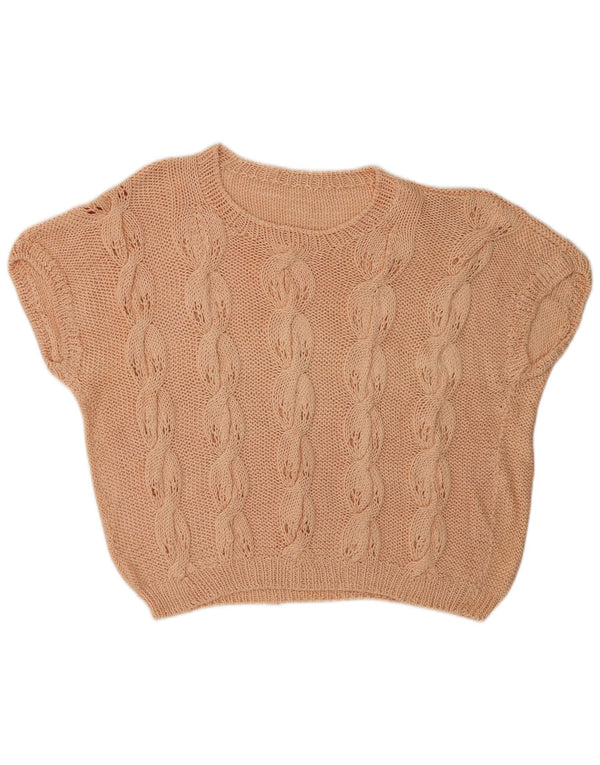 Vintage Womens Short Sleeve Boat Neck Jumper Sweater UK 16 Large Pink