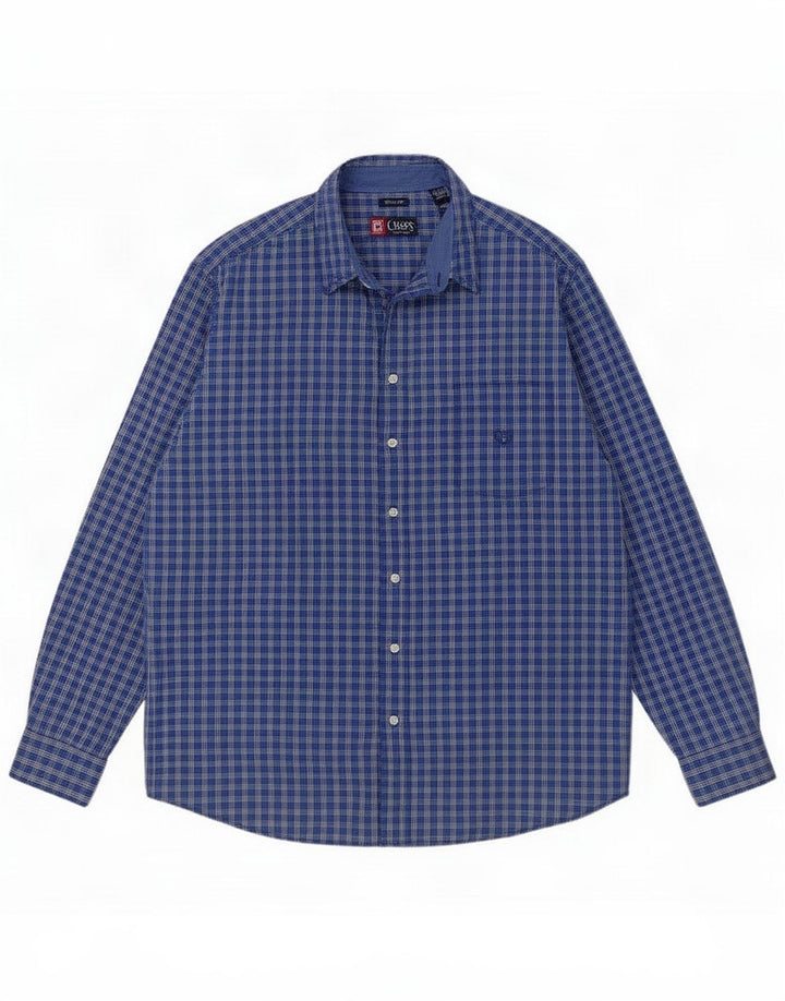Chaps Mens Shirt XL Navy Blue Check Cotton