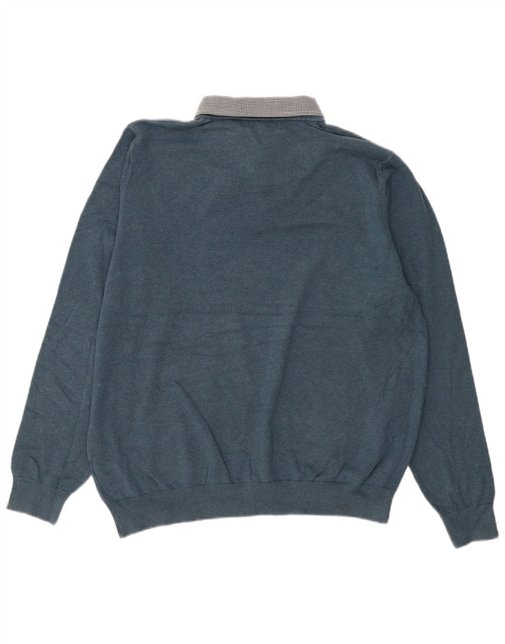 Marks & Spencer Mens Autograph Polo Neck Jumper Sweater Large Blue Cotton