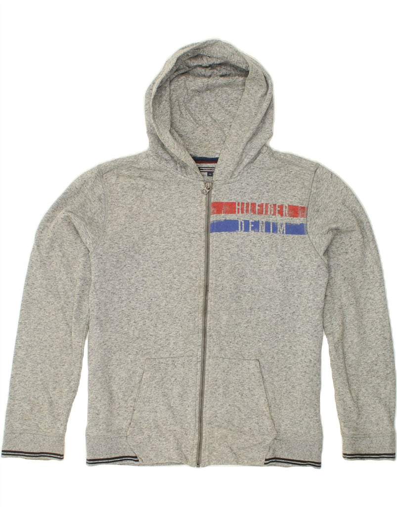 TOMMY HILFIGER Boys Graphic Zip Hoodie Sweater 15-16 Years Grey Flecked Vintage Tommy Hilfiger and Second-Hand Tommy Hilfiger from Messina Hembry 