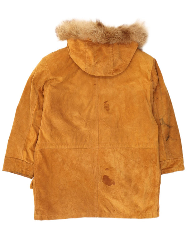 Vintage Womens Hooded Suede Parka Jacket EU 40 Medium Brown Suede