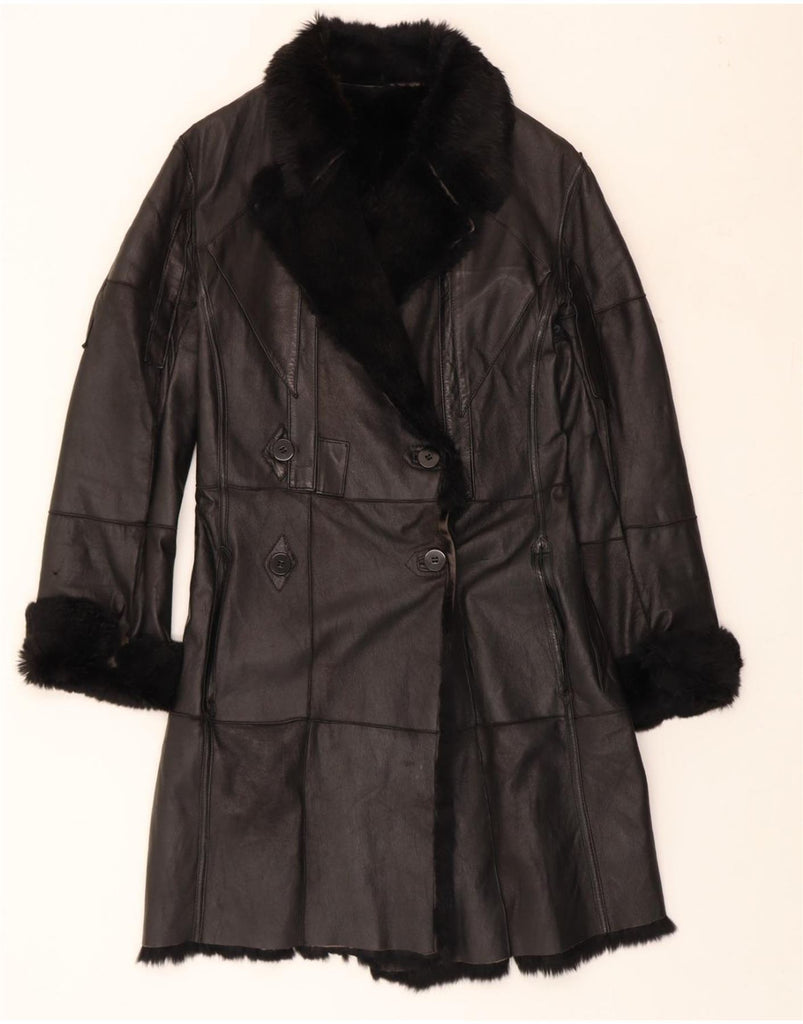GIANFRANCO FERRE Womens Shearling Coat UK 10 Small Black Patchwork Leather Vintage Gianfranco Ferre and Second-Hand Gianfranco Ferre from Messina Hembry 