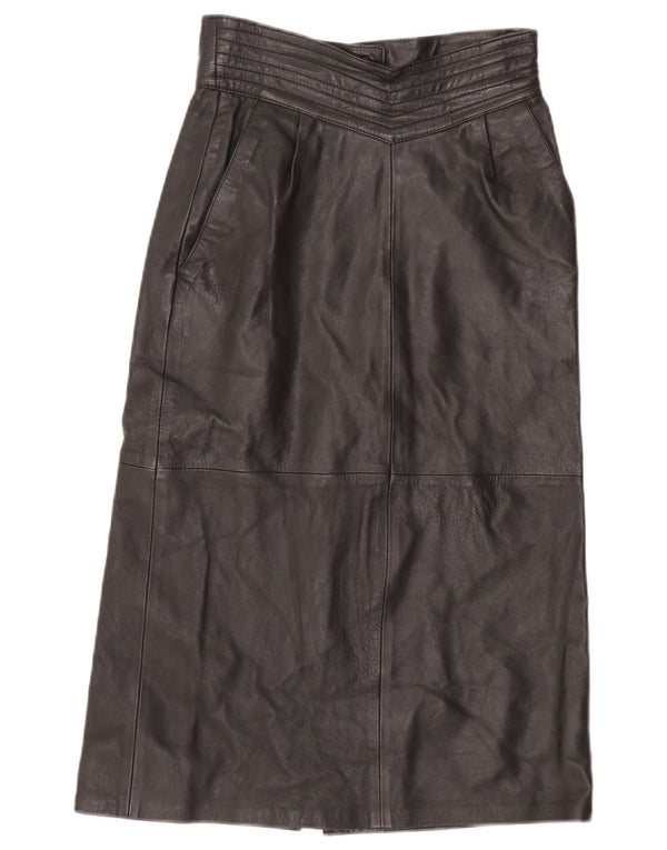 Vintage Womens Leather Skirt EU 36 Small W26 Black Leather