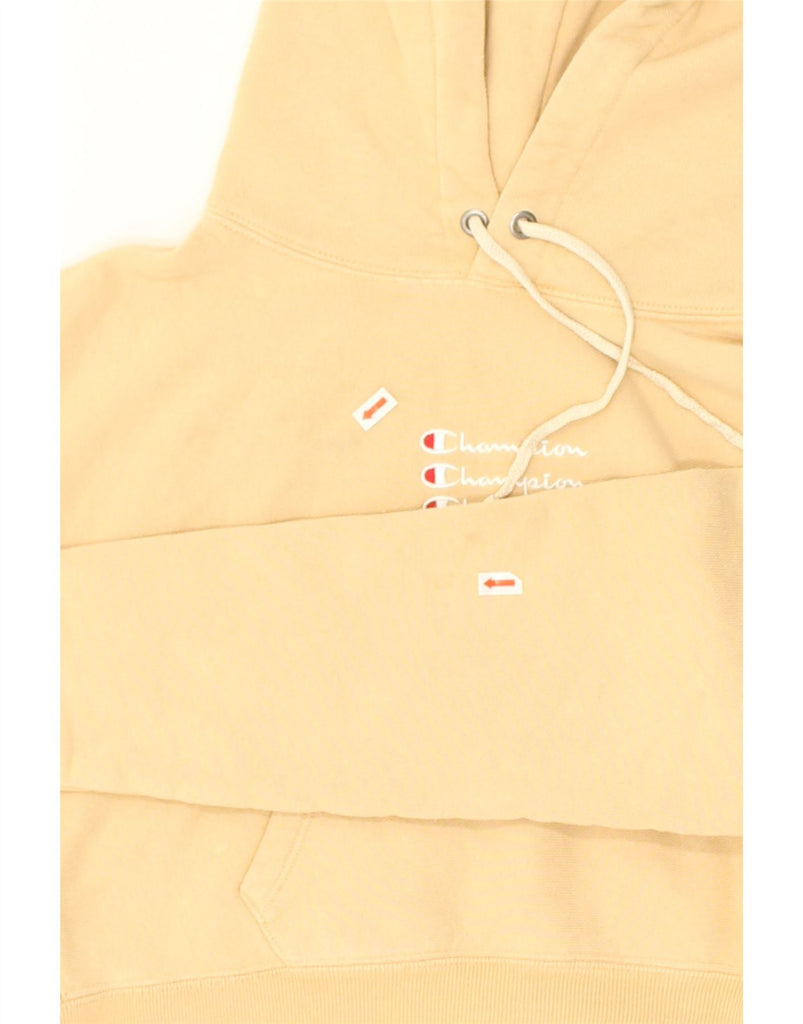 CHAMPION Womens Crop Graphic Hoodie Jumper UK 10 Small Beige Cotton | Vintage Champion | Thrift | Second-Hand Champion | Used Clothing | Messina Hembry 