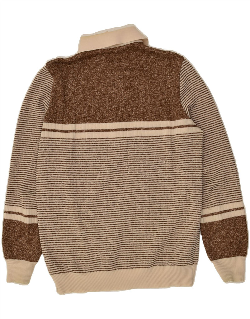 VINTAGE Mens Polo Neck Jumper Sweater Small Brown Striped | Vintage Vintage | Thrift | Second-Hand Vintage | Used Clothing | Messina Hembry 