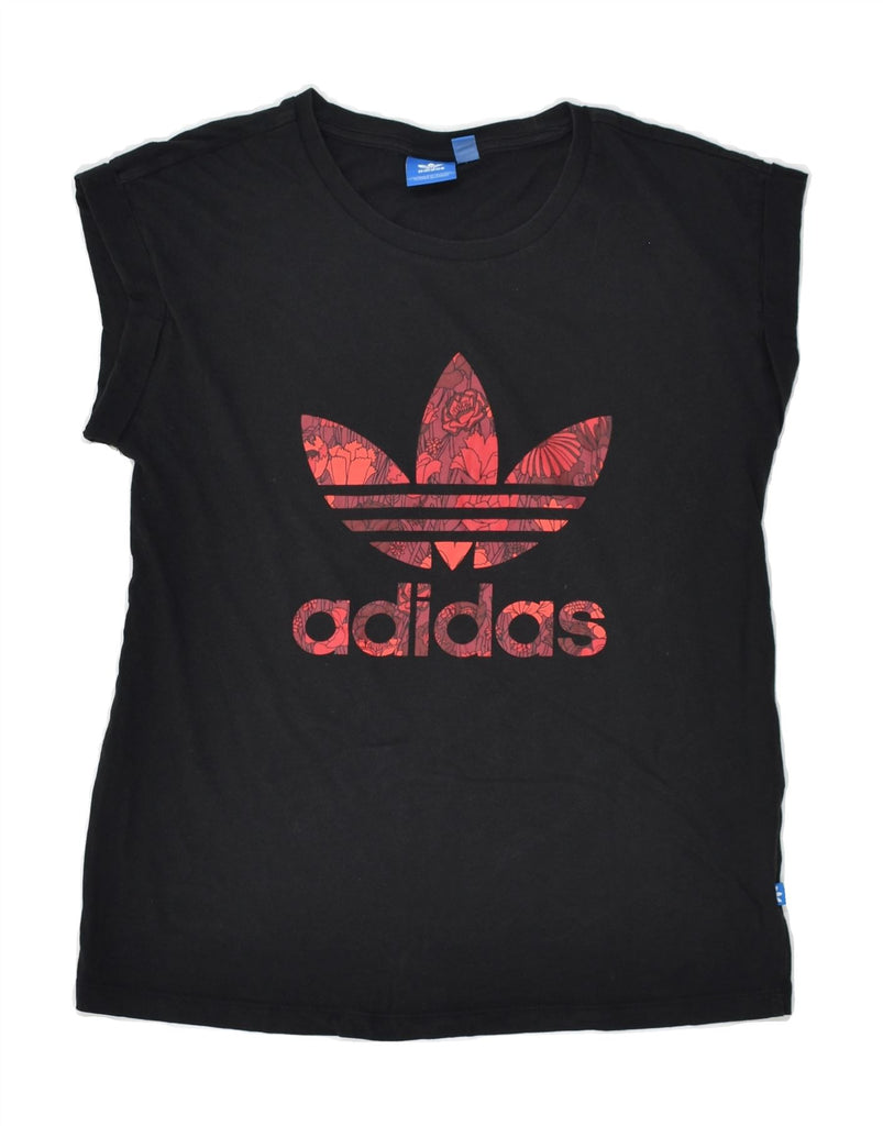 ADIDAS Womens Graphic T-Shirt Top UK 12 Medium  Black Cotton | Vintage Adidas | Thrift | Second-Hand Adidas | Used Clothing | Messina Hembry 