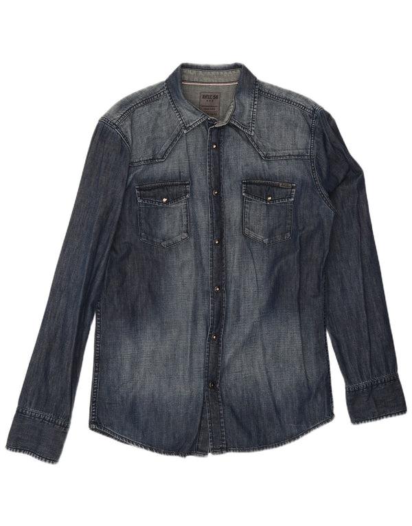 Rifle Mens Denim Shirt Large Navy Blue Cotton