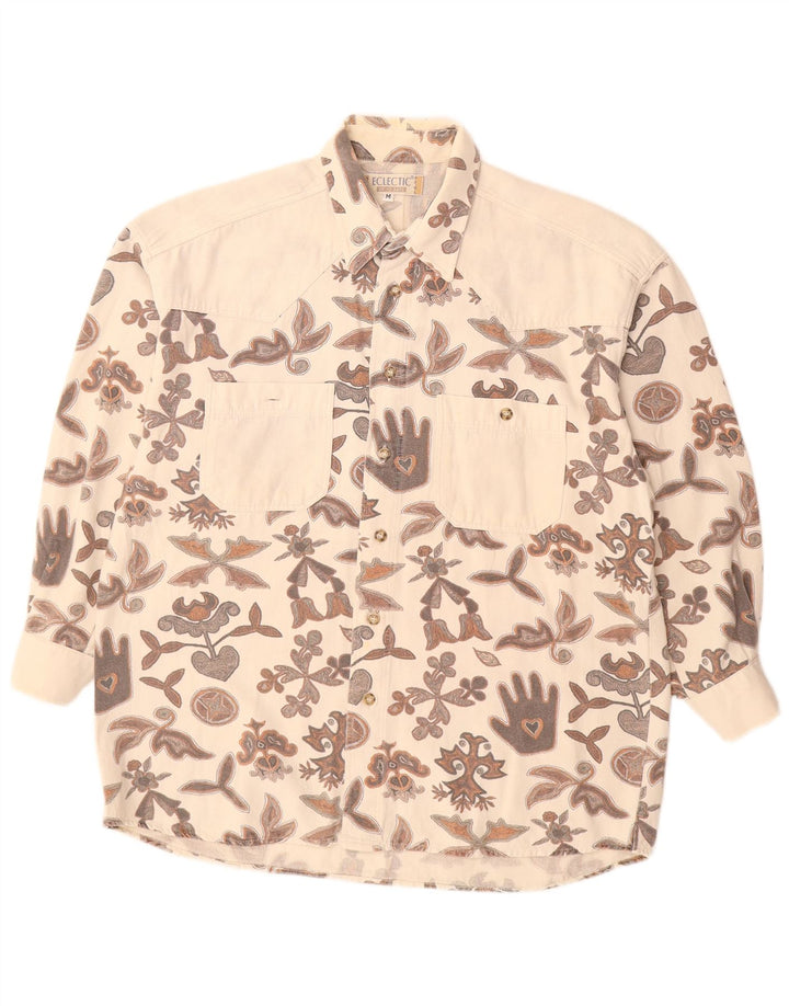 Vintage Mens Shirt Medium White Floral Cotton