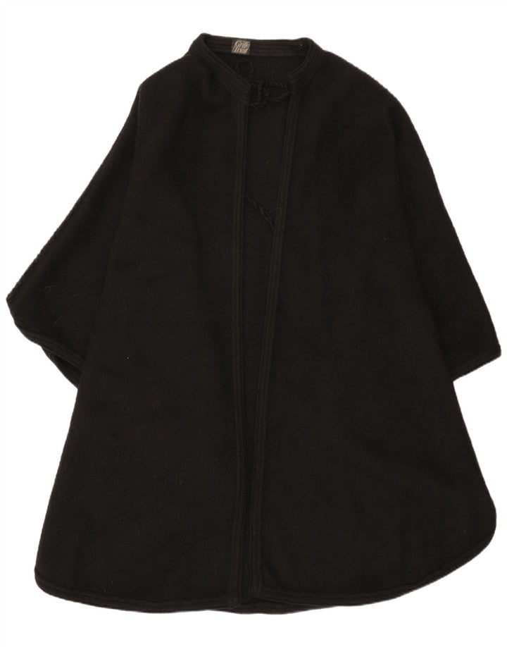 Vintage Womens Poncho Cardigan Sweater One Size Black Alpaca Wool
