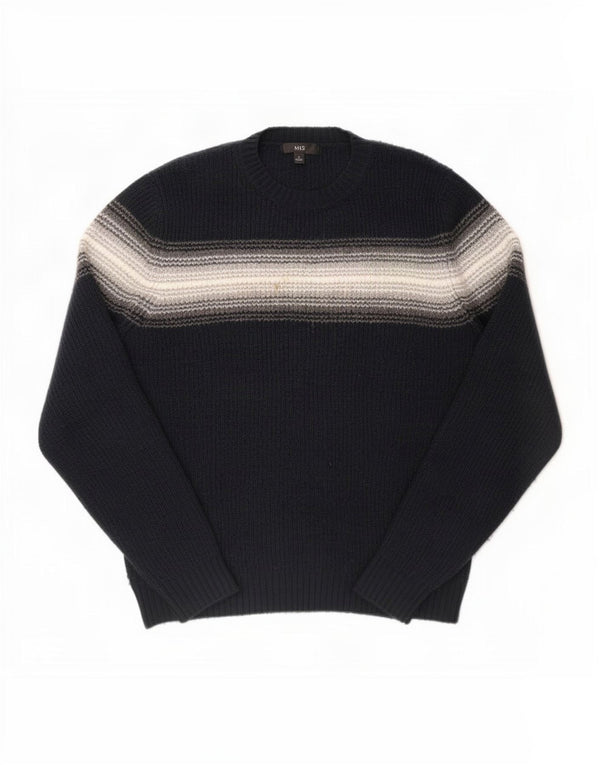 Marks & Spencer Mens Crew Neck Jumper Sweater Large Navy Blue Colourblock