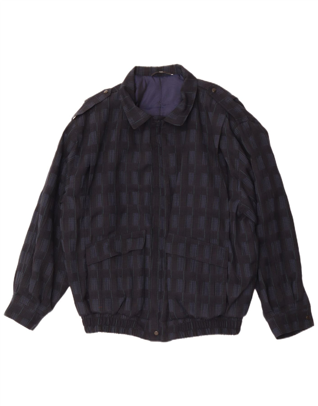 Trevira Mens Military Bomber Jacket UK 44 2XL Navy Blue Check Polyester