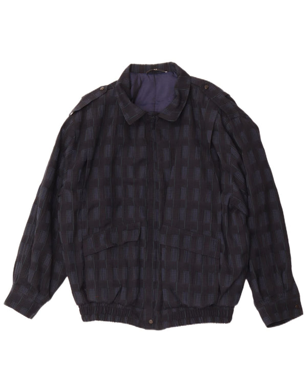 Trevira Mens Military Bomber Jacket UK 44 2XL Navy Blue Check Polyester