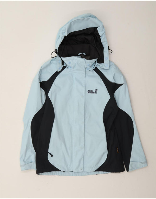 Jack Wolfskin Womens Hooded Rain Jacket UK 10 Small Blue Colourblock