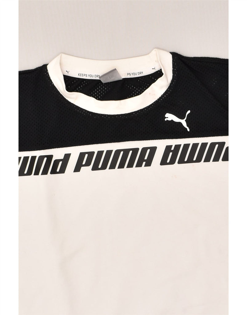 PUMA Womens Graphic T-Shirt Top UK 6 XS White Colourblock Cotton | Vintage Puma | Thrift | Second-Hand Puma | Used Clothing | Messina Hembry 