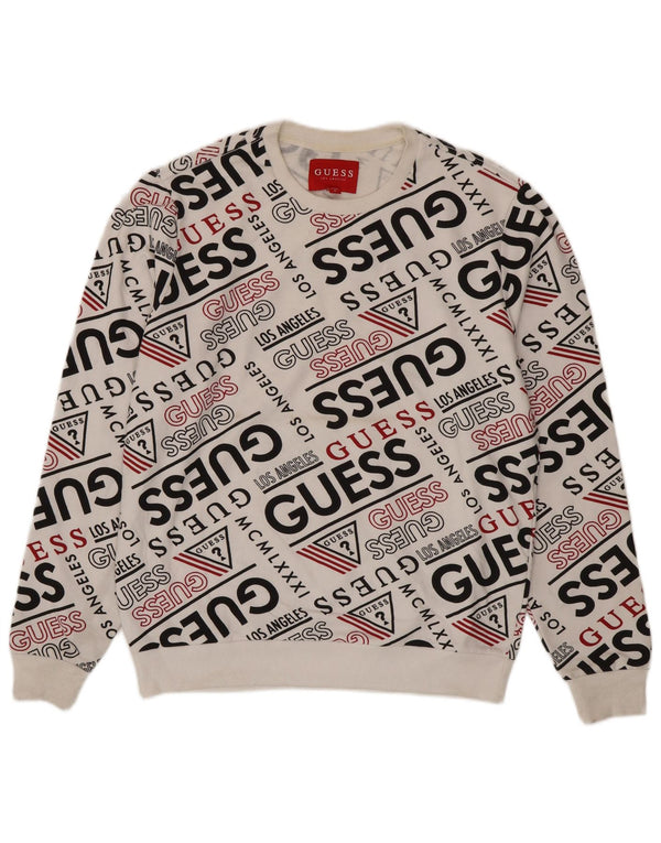 Guess Mens Graphic Sweatshirt Jumper Medium White Cotton
