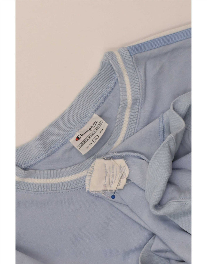 Champion Womens Top Long Sleeve UK 16 Large Blue Striped Cotton