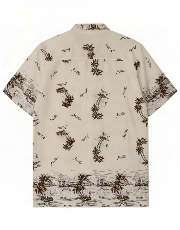 Vintage Mens Short Sleeve Shirt Medium White Floral Cotton