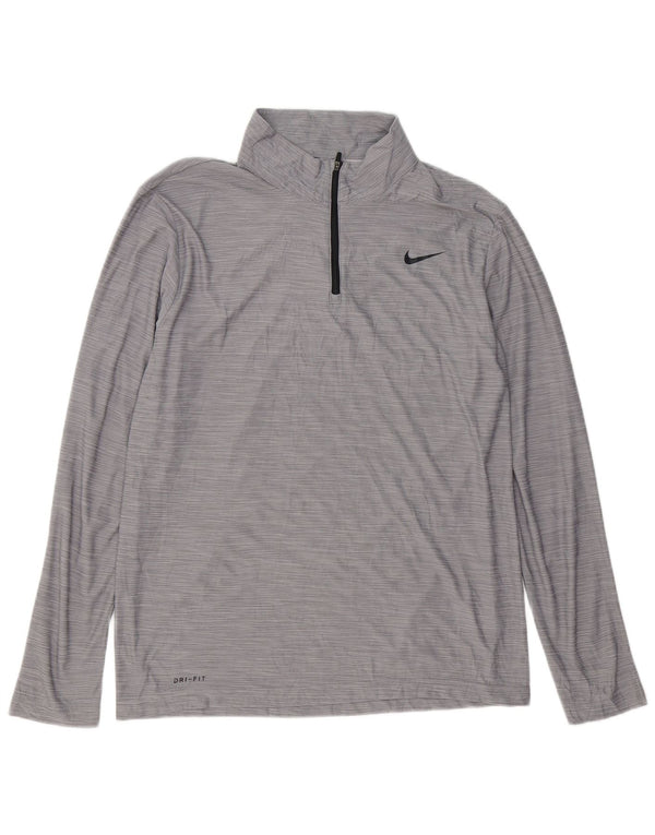 Nike Mens Dri Fit Zip Neck Pullover Tracksuit Top Medium Grey Pinstripe