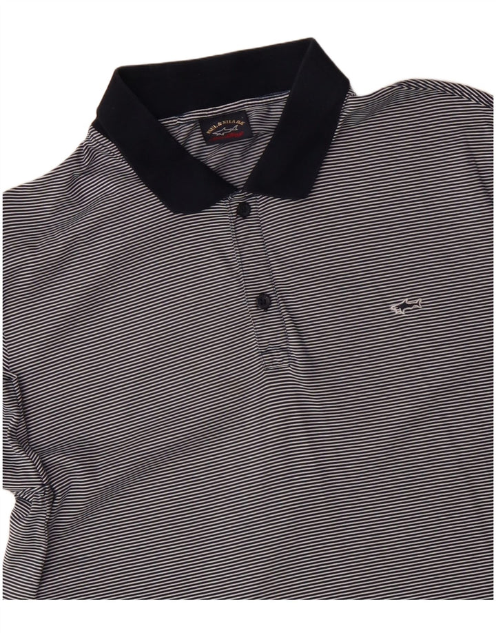 PAUL & SHARK Mens Polo Shirt Large Navy Blue Pinstripe Cotton