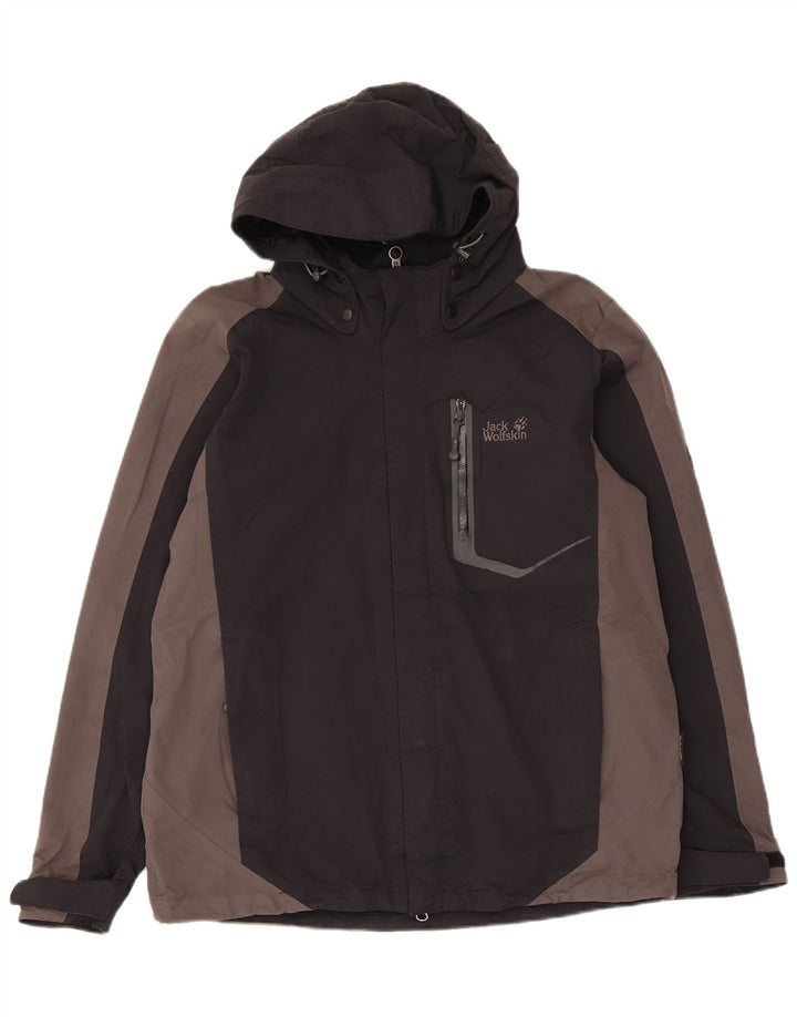 Jack Wolfskin Mens Hooded Rain Jacket UK 36/38 Medium Black Colourblock