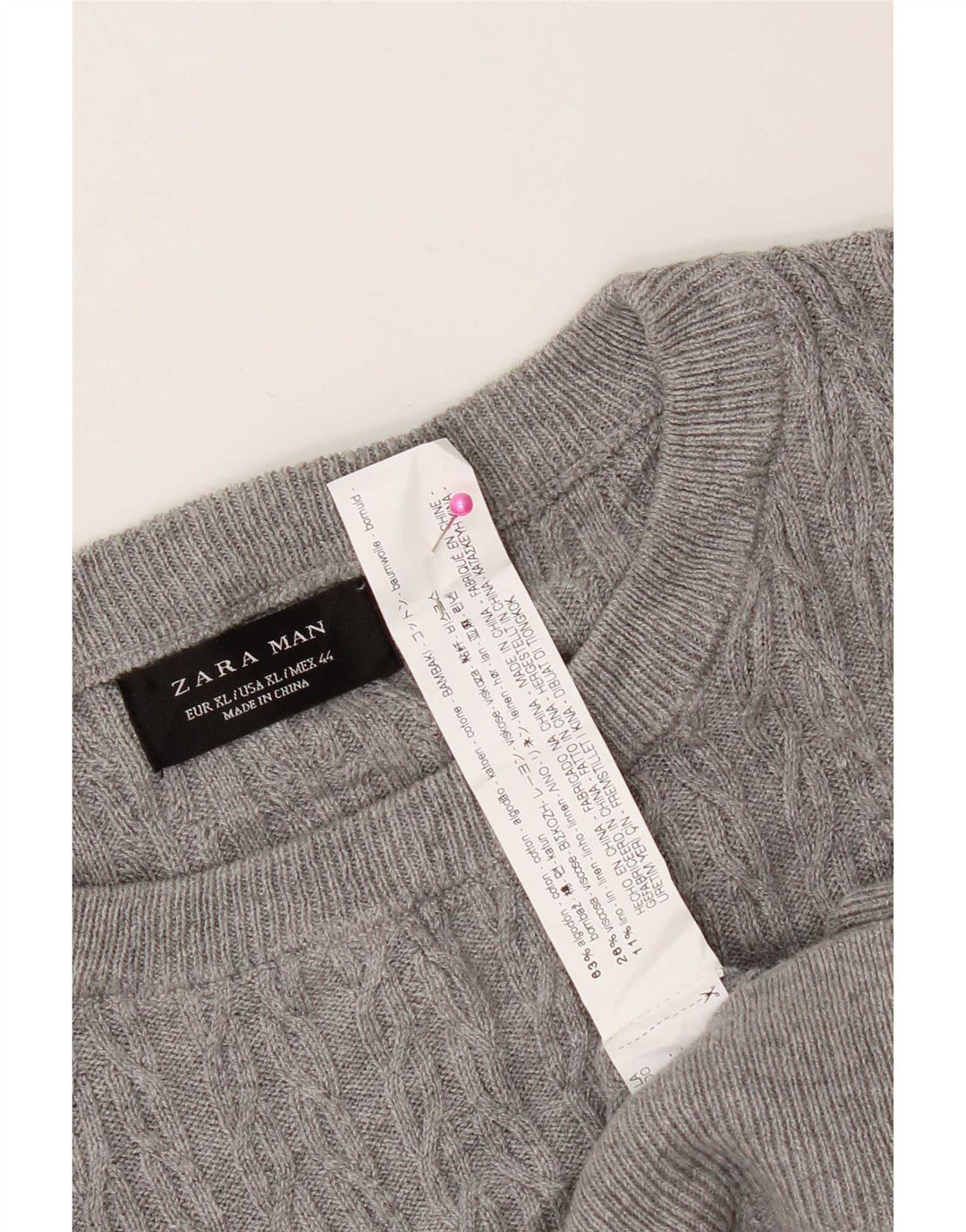 Zara Mens Crew Neck Jumper Sweater XL Grey Cotton