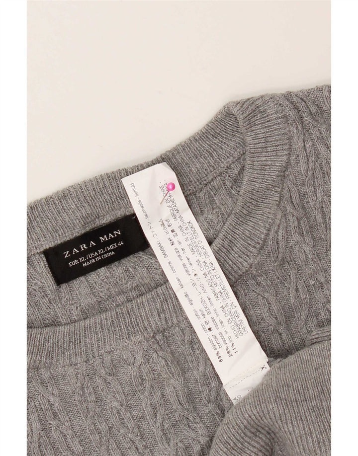 Zara Mens Crew Neck Jumper Sweater XL Grey Cotton