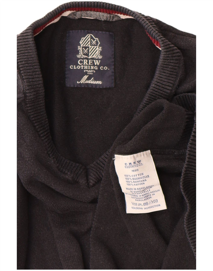 CREW CLOTHING Mens V-Neck Jumper Sweater Medium Black Cotton