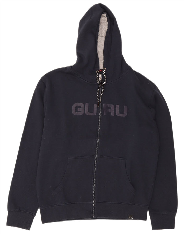 Guru Mens Graphic Zip Hoodie Sweater XL Navy Blue Polyester