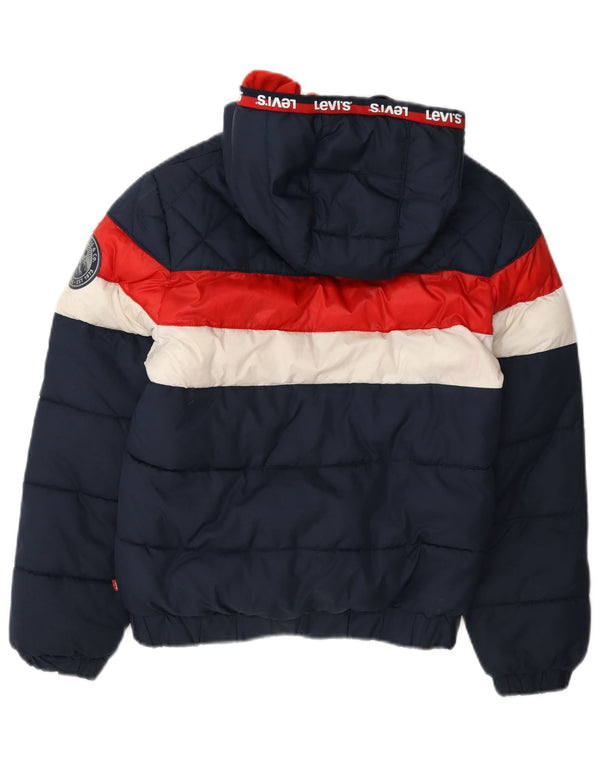 Levi's Boys Graphic Hooded Padded Jacket 11-12 Years Navy Blue Colourblock