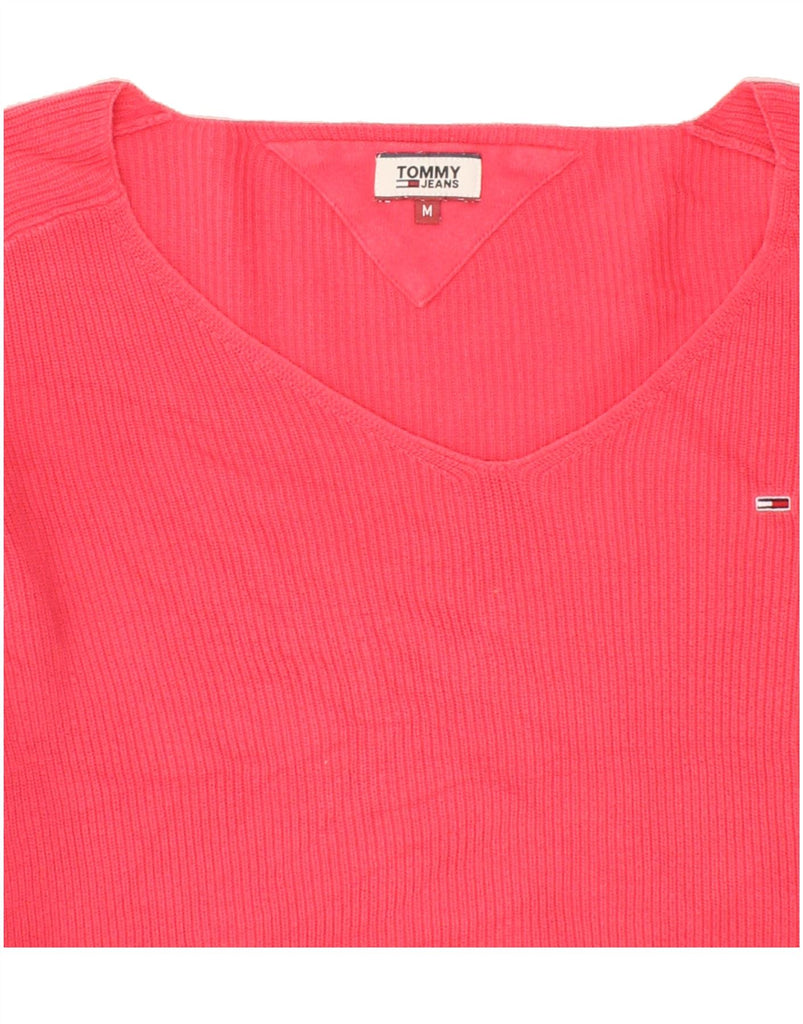 TOMMY HILFIGER Womens Oversized V-Neck Jumper Sweater UK 14 Medium Pink | Vintage Tommy Hilfiger | Thrift | Second-Hand Tommy Hilfiger | Used Clothing | Messina Hembry 