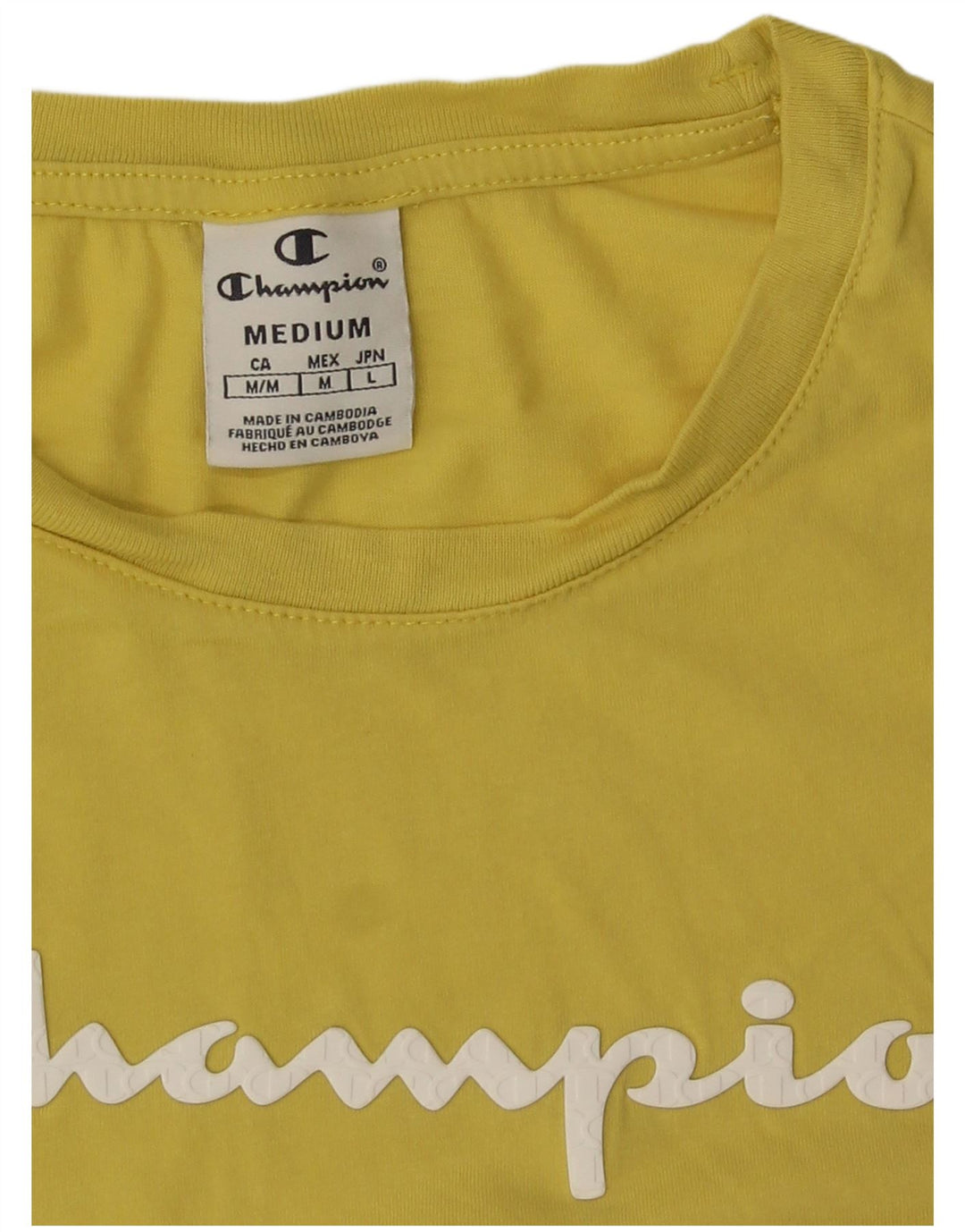 Champion Womens Graphic T-Shirt Top UK 12 Medium Yellow