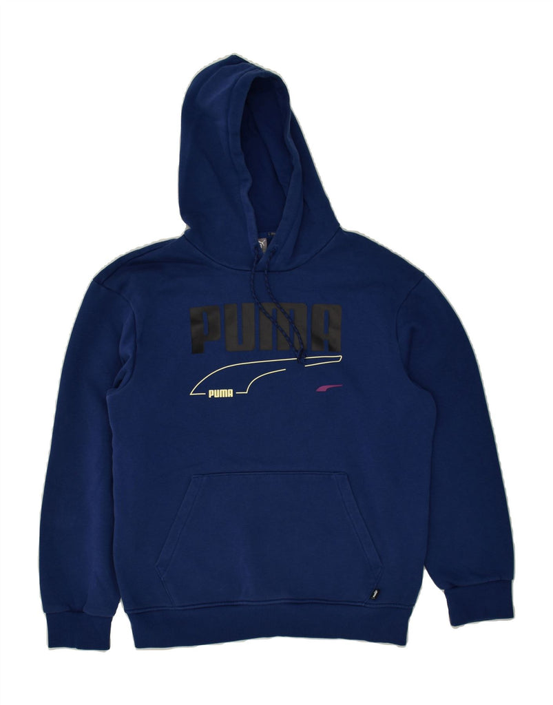 PUMA Mens Graphic Hoodie Jumper Small Navy Blue Cotton | Vintage Puma | Thrift | Second-Hand Puma | Used Clothing | Messina Hembry 