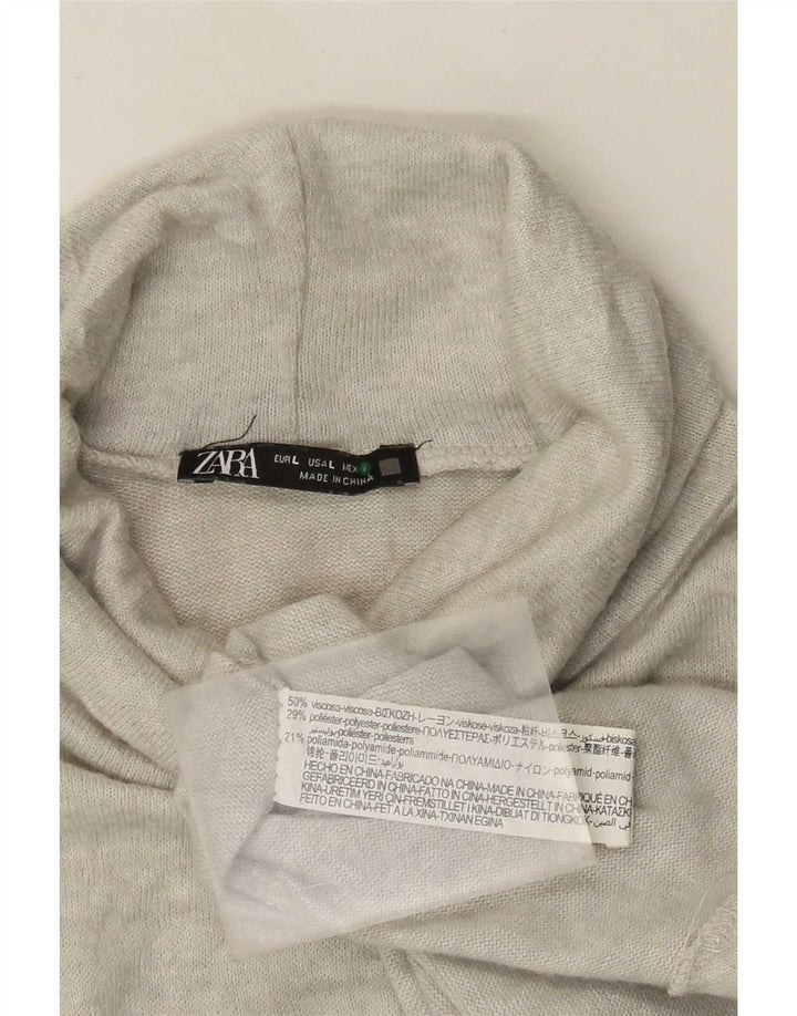 Zara Womens Top Long Sleeve UK 14 Large Grey Flecked Viscose