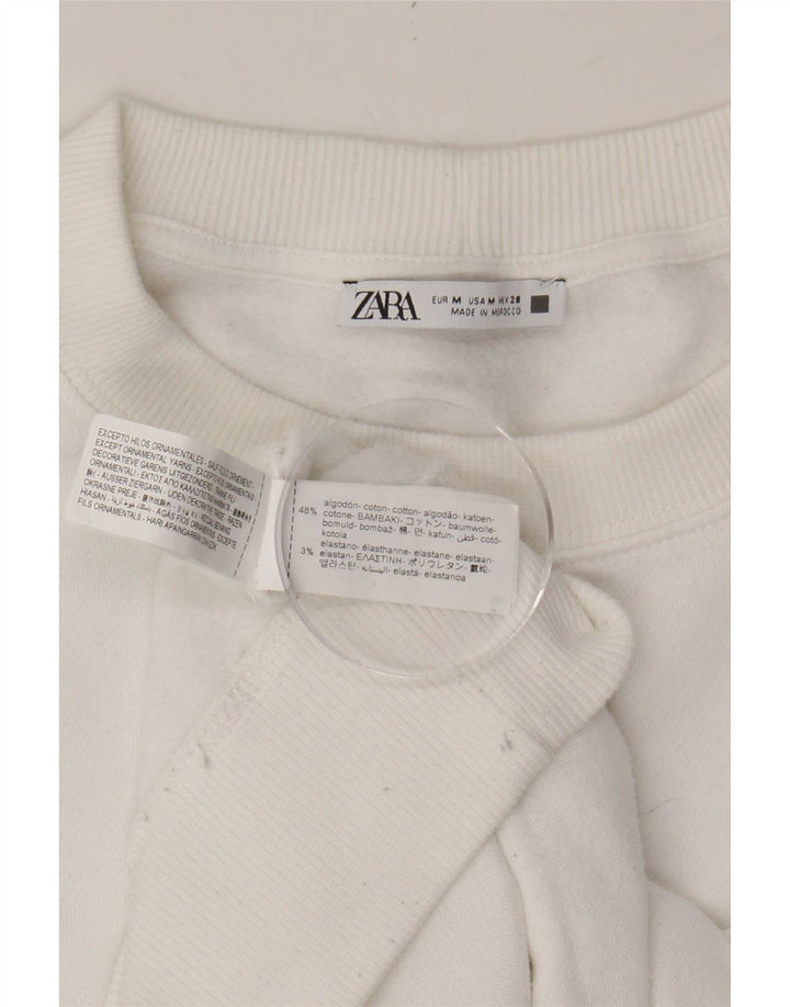 ZARA Womens Oversized Sweatshirt Jumper UK 14 Medium White Cotton Vintage Zara and Second-Hand Zara from Messina Hembry 