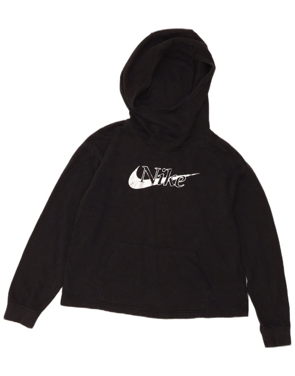 Nike Womens Graphic Oversized Hoodie Jumper UK 6 XS Black Cotton
