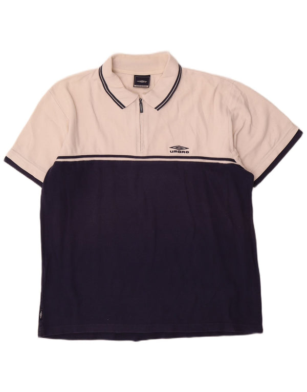 Umbro Mens Polo Shirt Medium White Colourblock Cotton