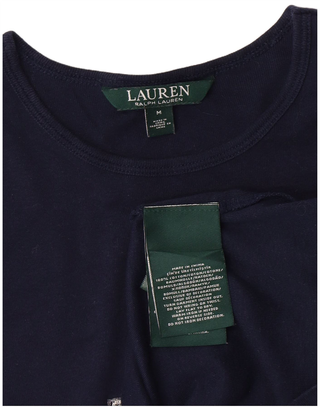 Ralph Lauren Womens Graphic T-Shirt Top UK 12 Medium Navy Blue Cotton