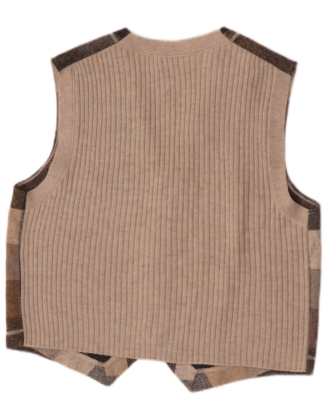 Vintage Mens Waistcoat Large Beige Check Acrylic
