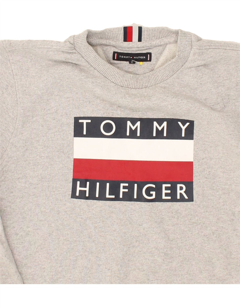 TOMMY HILFIGER Boys Graphic Sweatshirt Jumper 11-12 Years Grey Cotton | Vintage Tommy Hilfiger | Thrift | Second-Hand Tommy Hilfiger | Used Clothing | Messina Hembry 