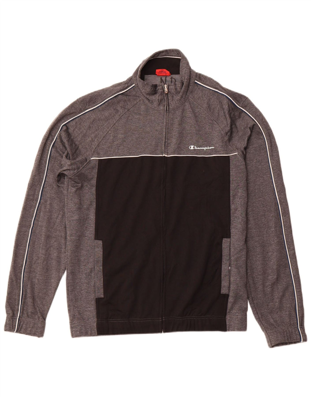 CHAMPION Mens Tracksuit Top Jacket Large Grey Colourblock Polyester