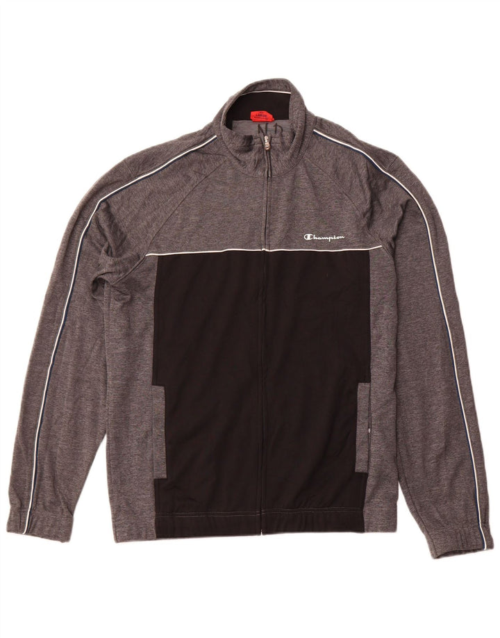 CHAMPION Mens Tracksuit Top Jacket Large Grey Colourblock Polyester