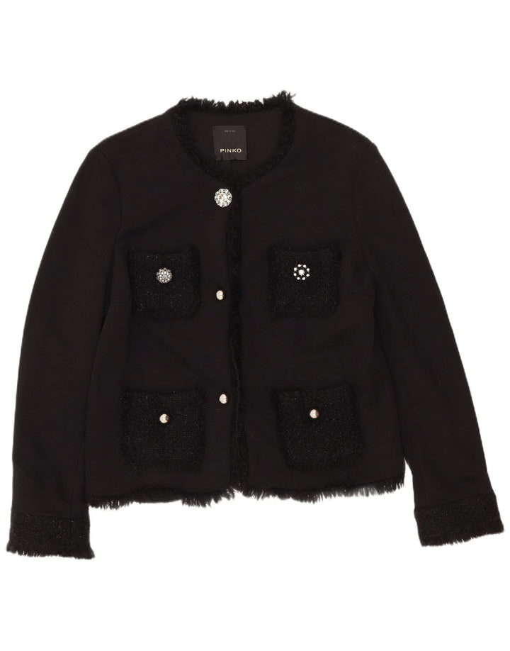 Pinko Womens 3 Button Blazer Jacket UK 12 Medium Black Cotton