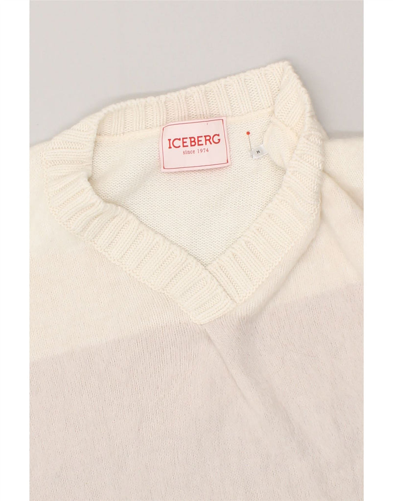 ICEBERG Womens Short Sleeve V-Neck Jumper Sweater UK 14 Medium White | Vintage Iceberg | Thrift | Second-Hand Iceberg | Used Clothing | Messina Hembry 